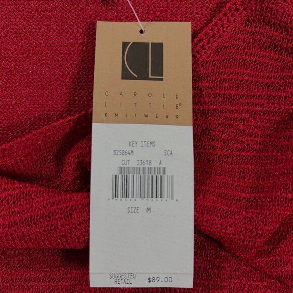 Carole Little Red Open Knit Sweater M Lace Hem Lightweight Semi Sheer NWT - Picture 6 of 11
